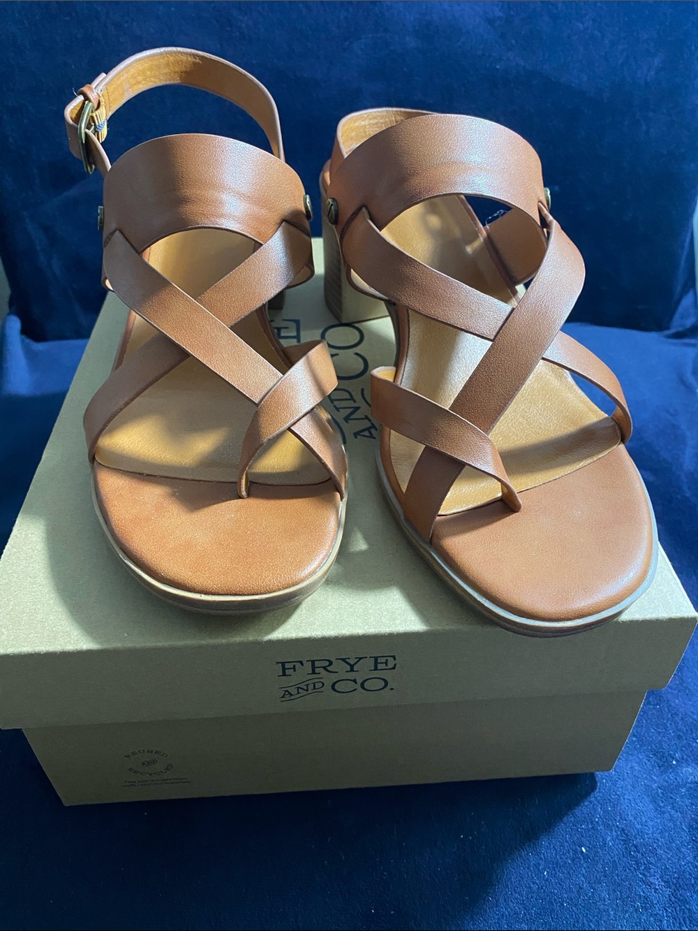 Frye Women’s Cognac Leather Crisscross Ankle Strap Sandals, size 9.5